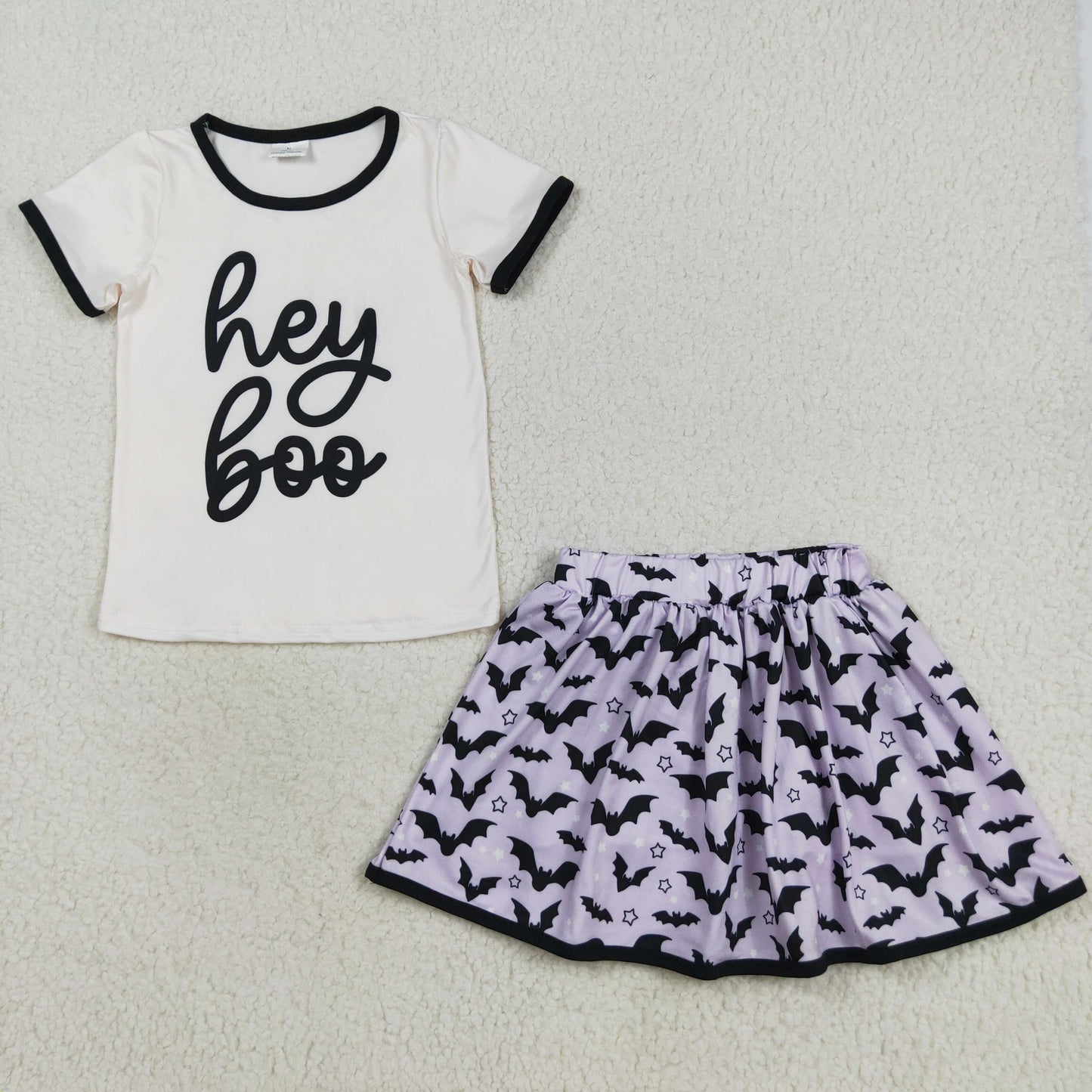 Sibling Baby Girls Hey Boo Spooky Top Bats Ghosts Skorts Halloween Clothes Set