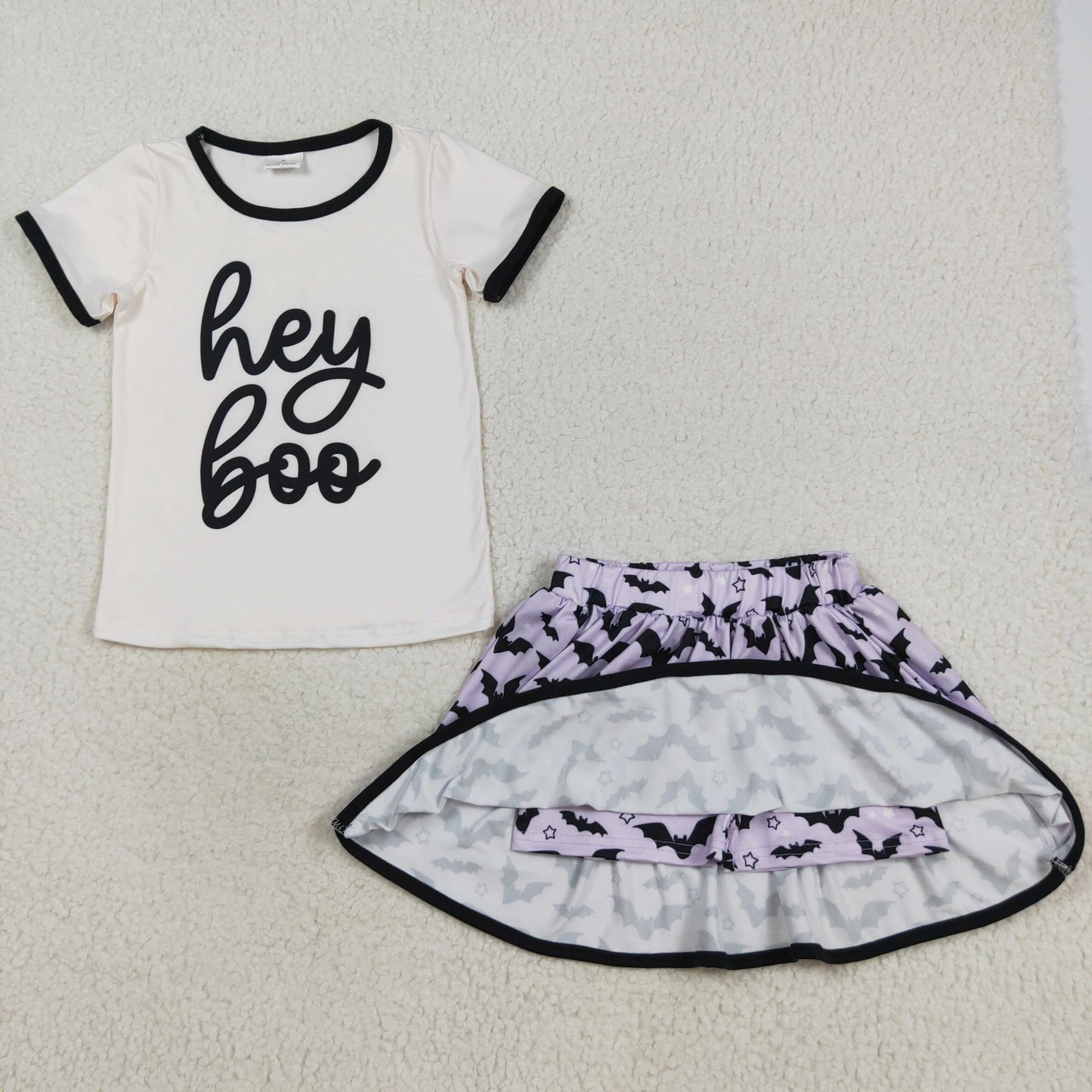 GSD2772 Baby Girls Pink Hey Boo Top Bats Stars Skirt Shorts Halloween Clothes Sets