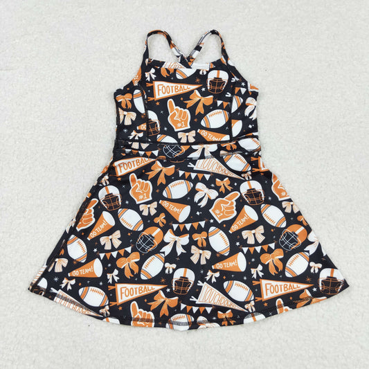 GSD2777 Baby Girls Strap Orange Black Go Team Shorts Yoga Active Knee Length Dresses