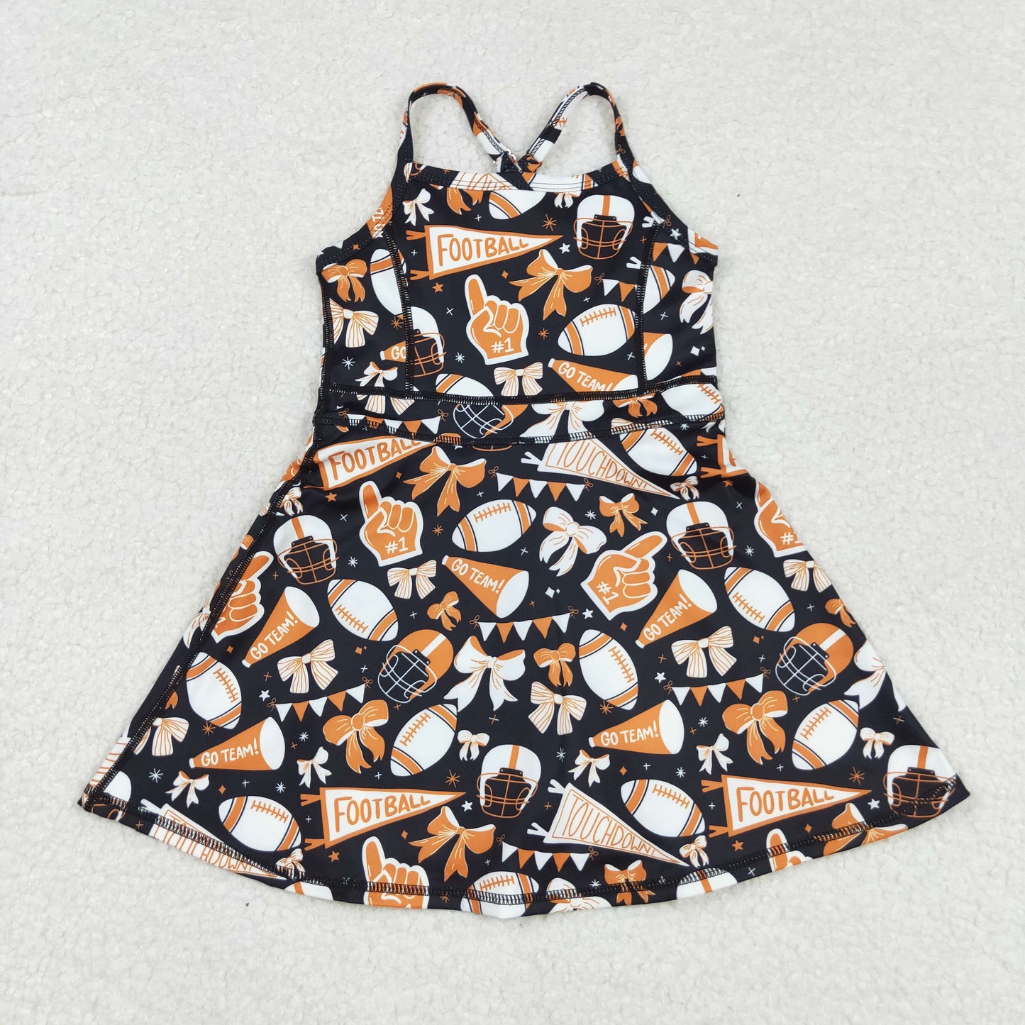 Sibling 3 Colors Baby Girls Bows Footballs Go Team Shorts Yoga Active Knee Length Dresses
