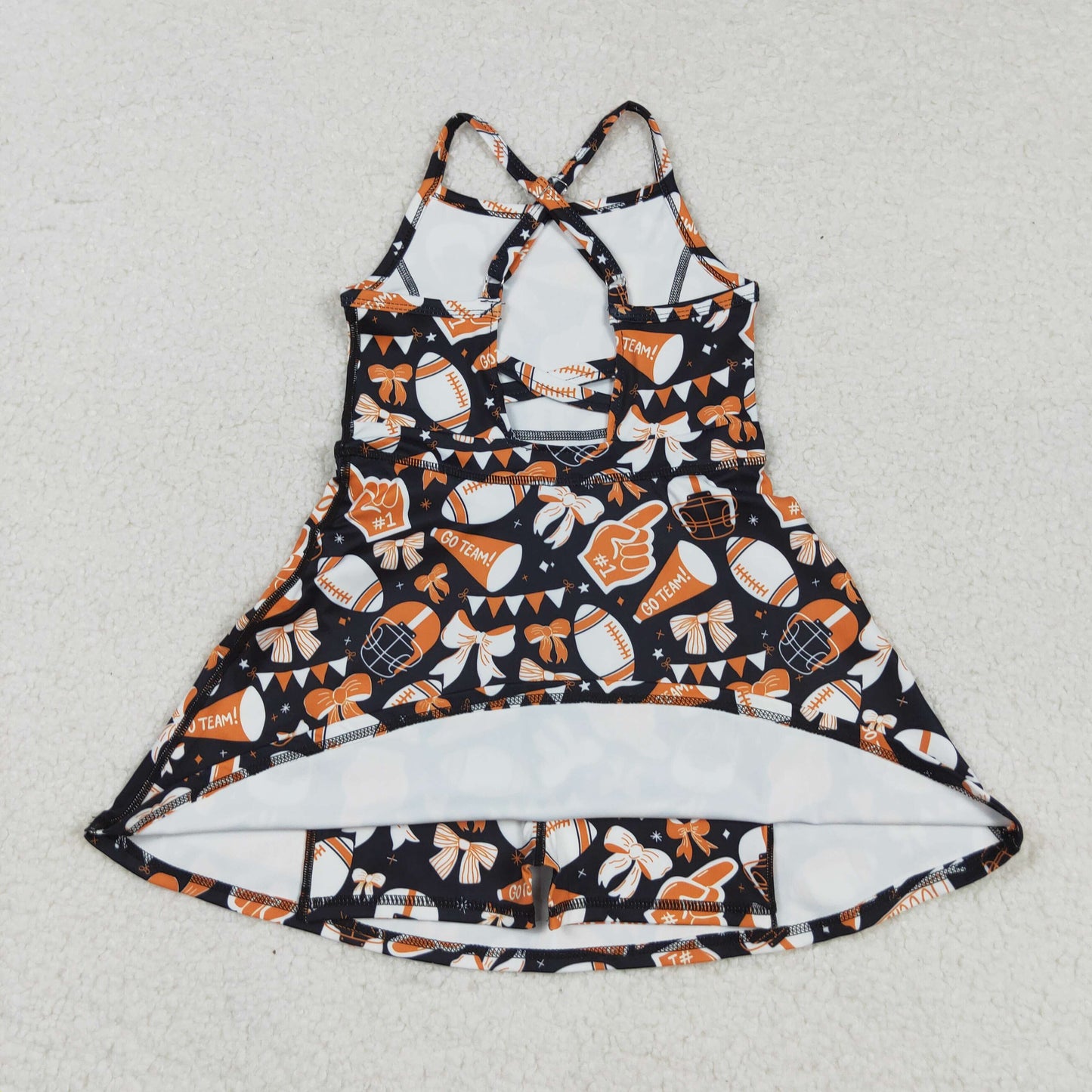 GSD2777 Baby Girls Strap Orange Black Go Team Shorts Yoga Active Knee Length Dresses