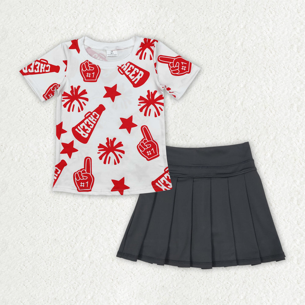Sibling Baby Girls Cheer Plaid Shirts Top Yoga Skorts Team Sets