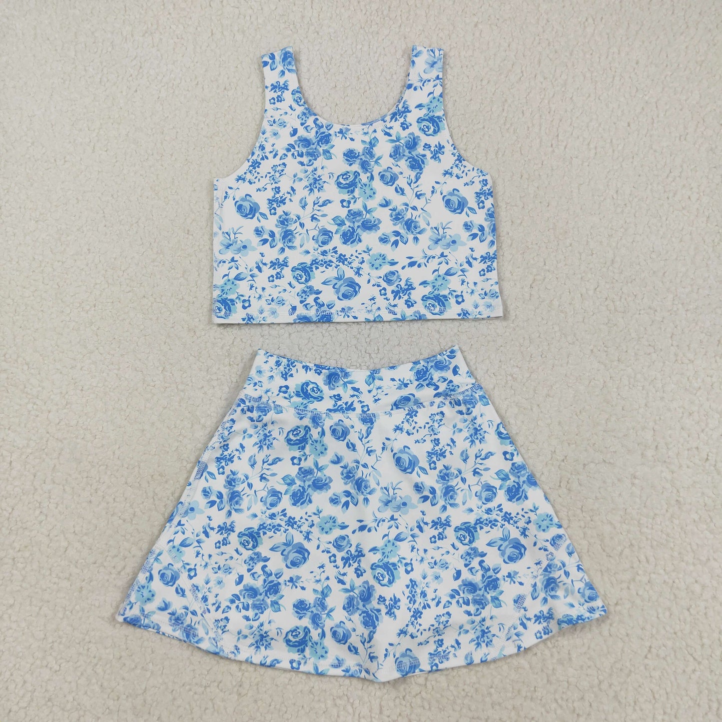 Sibling Baby Girls Flowers Bows Sleeveless Vest Yoga Athletic Skorts Sets