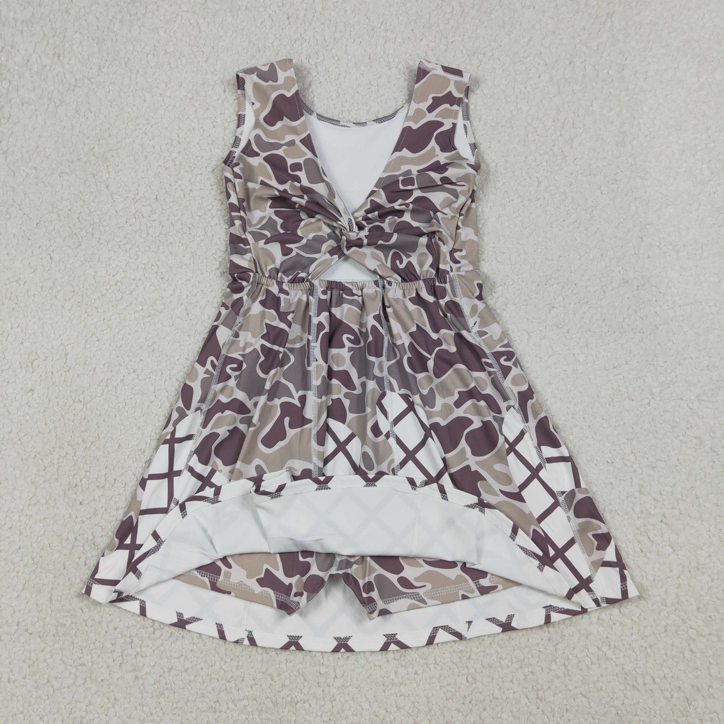GSD2819 Baby Girls Sleeveless Grey Camo Drip Yoga Active Shorts Knee Length Dresses