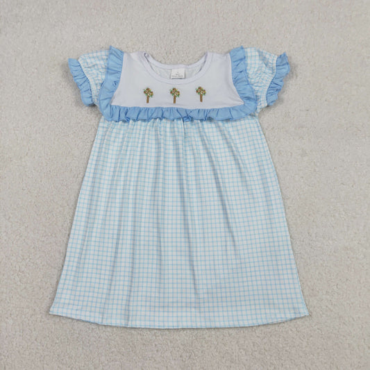 GSD2851 Baby Girls Embroidery Floral Crosses Checked Easter Knee Length Dresses