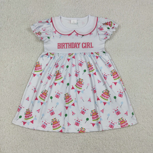 GSD2854 Baby Girls Embroidery Birthday Girl Balloons Collar Knee Length Dresses