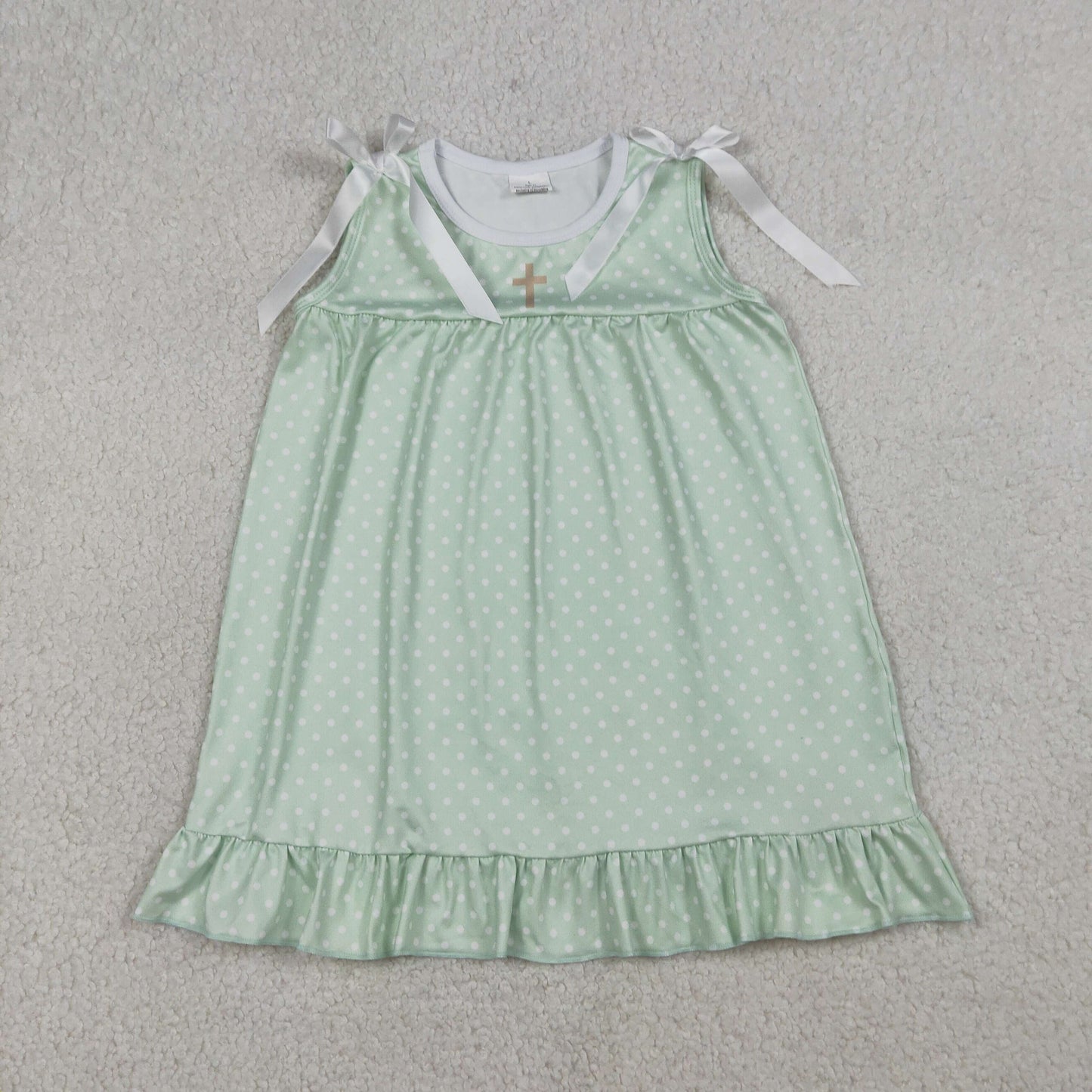 GSD2860 Baby Girls Sleeveless Cross Polka Dots Easter Ruffle Knee Legth Dresses