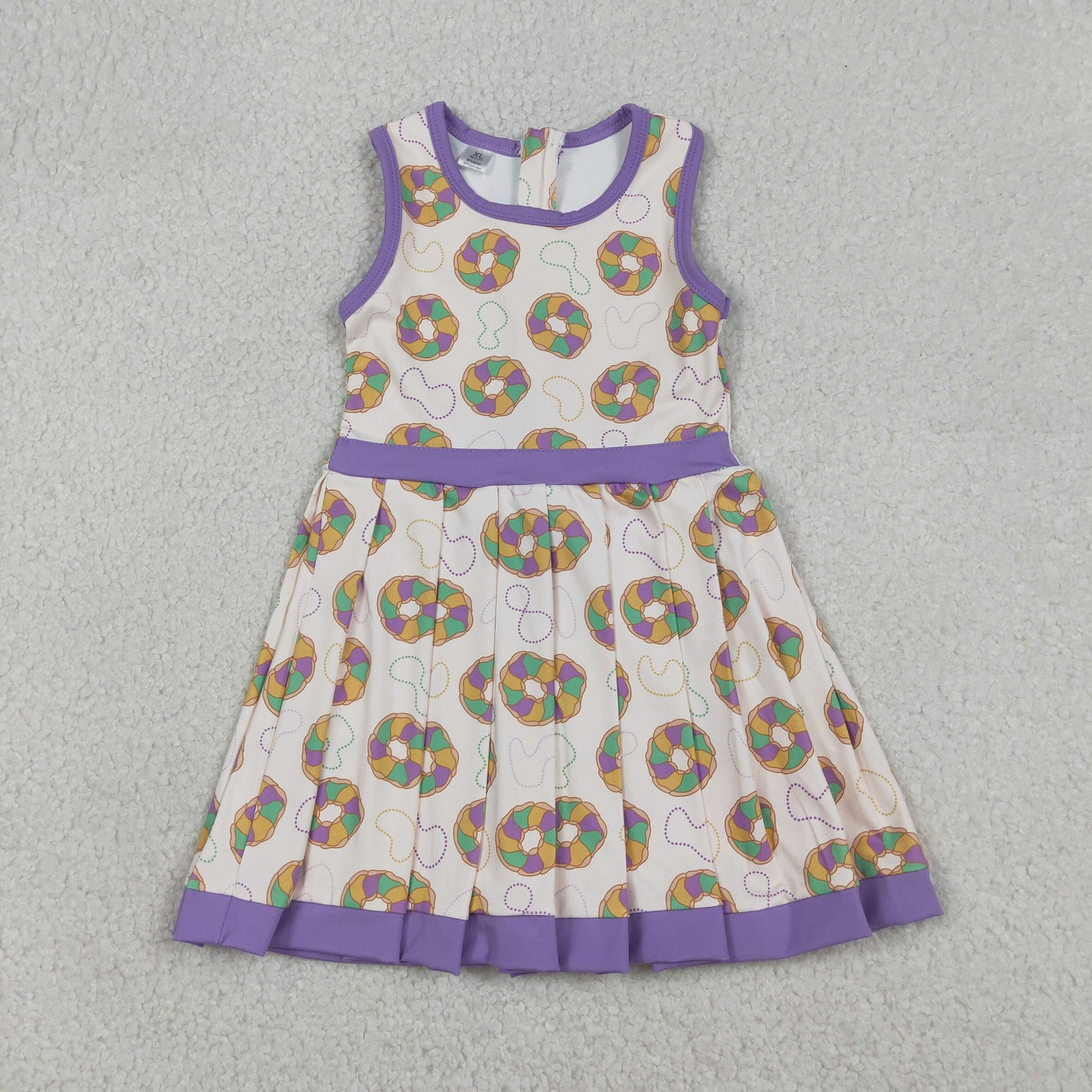 GSD2867 Baby Girls Donuts Back Zipper Shorts Mardigras Yoga Active Knee Length Dress