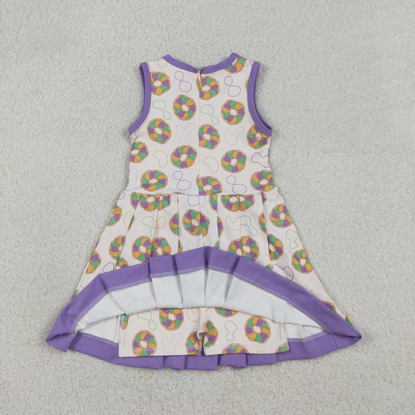 GSD2867 Baby Girls Donuts Back Zipper Shorts Mardigras Yoga Active Knee Length Dress