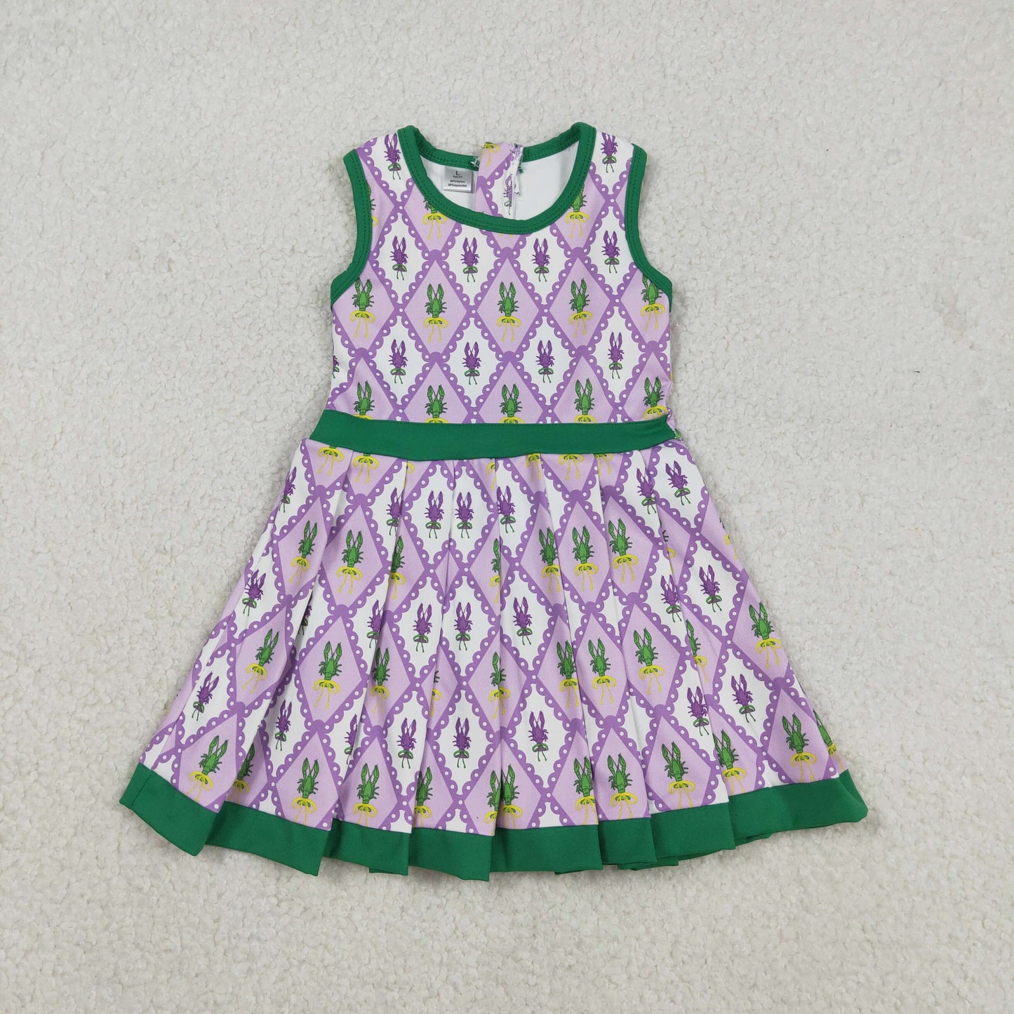 GSD2868 Baby Girls Mardigras Crayfishes Checked Yoga Active Ruffle Shorts Knee Length Dress