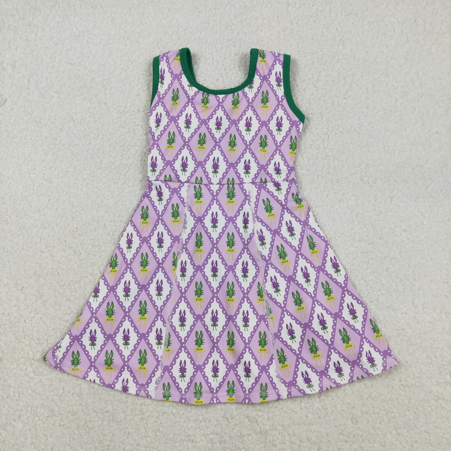 GSD2869 Baby Girls Mardigras Crayfishes Checked Yoga Active Shorts Knee Length Dress