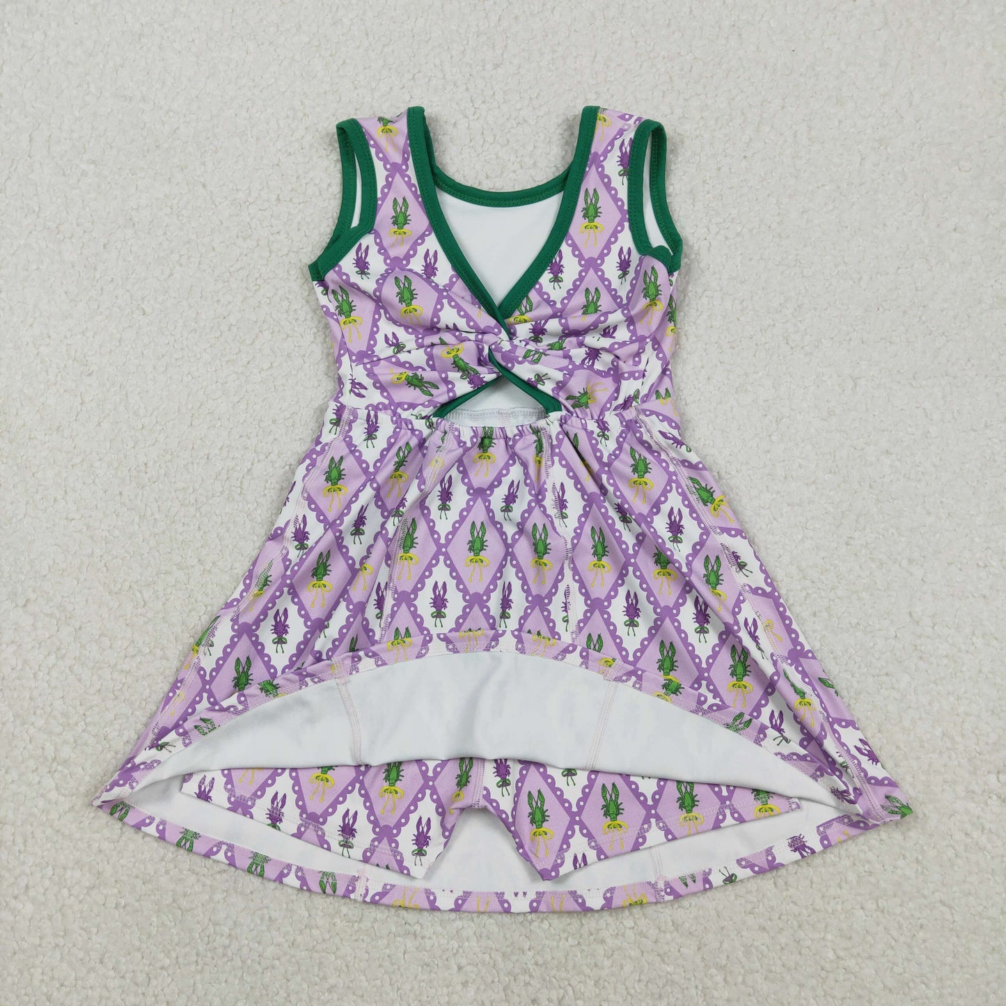 GSD2869 Baby Girls Mardigras Crayfishes Checked Yoga Active Shorts Knee Length Dress