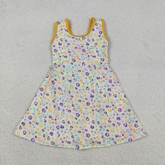 GSD2870 Baby Girls Mardigras Leopard Yoga Active Shorts Knee Length Dresses