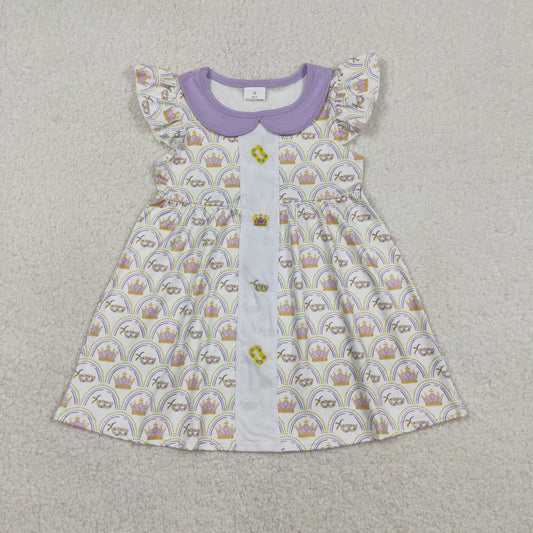 GSD2891 Baby Girls Embroidery Donuts Crown Checked Mardigras Collar Knee Length Dress