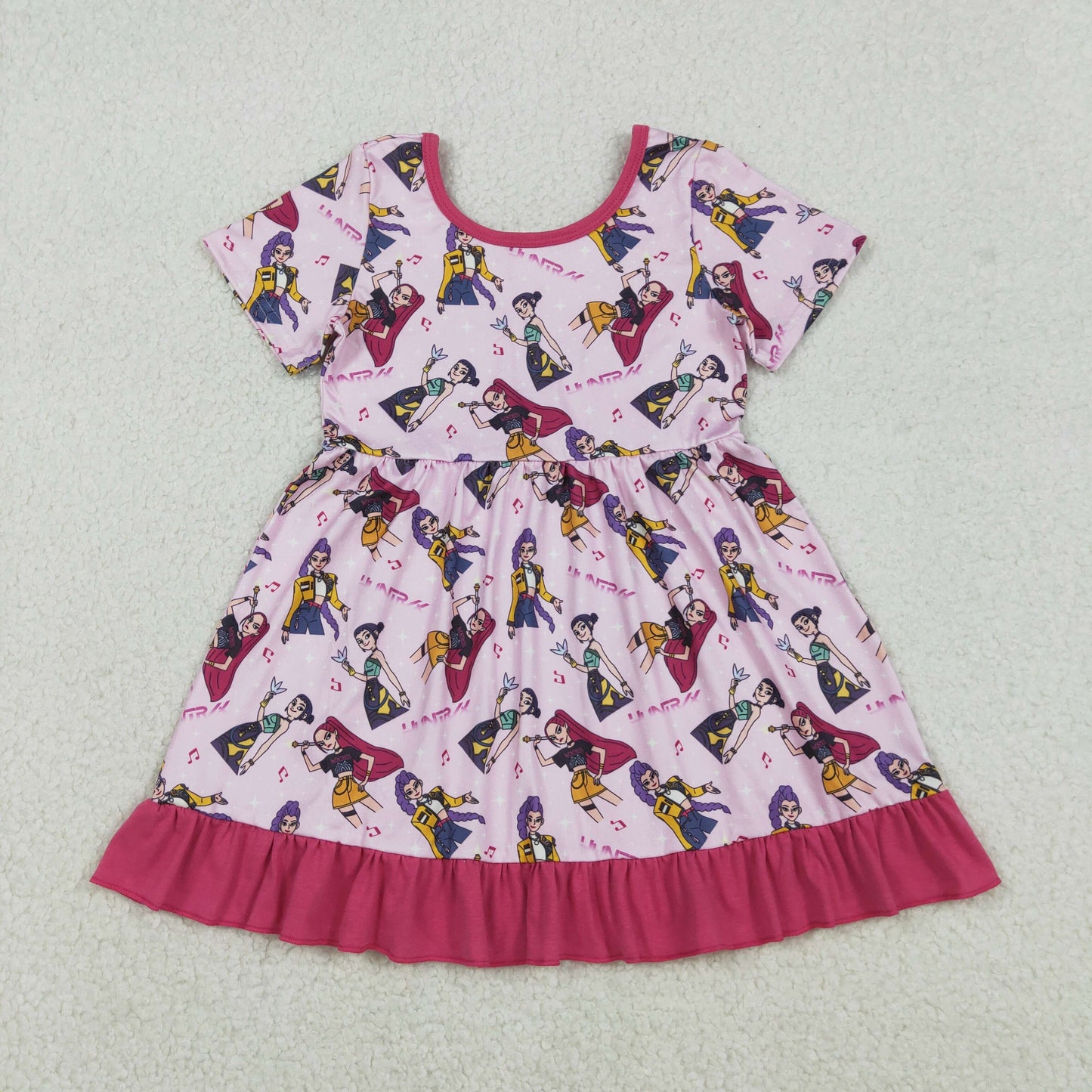 GSD2917 Baby Girls Pink Demon Hunter Ruffle Knee Length Dresses