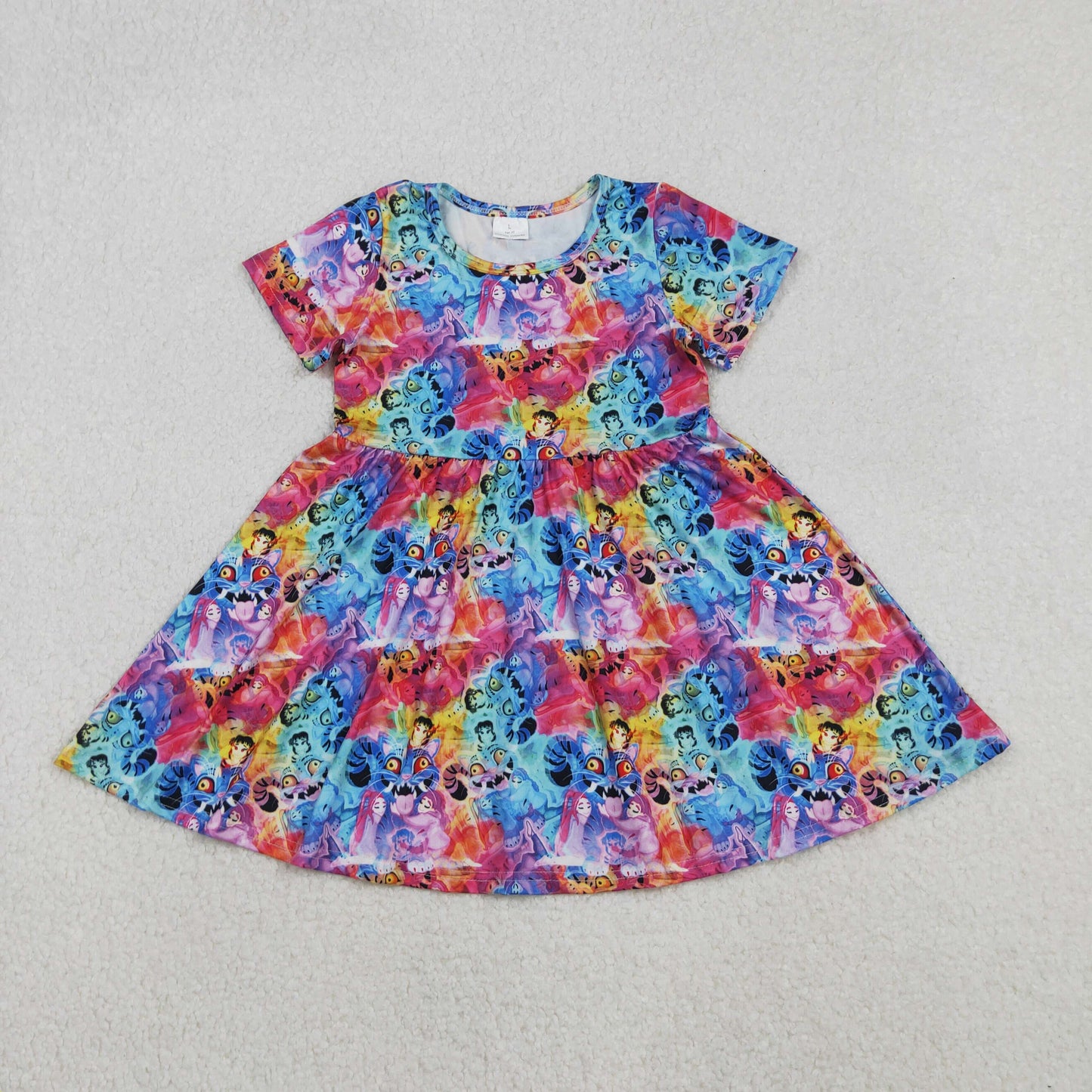Sibling Baby Girls Short Sleeve Cartoon Demon Hunter Knee Length Dresses