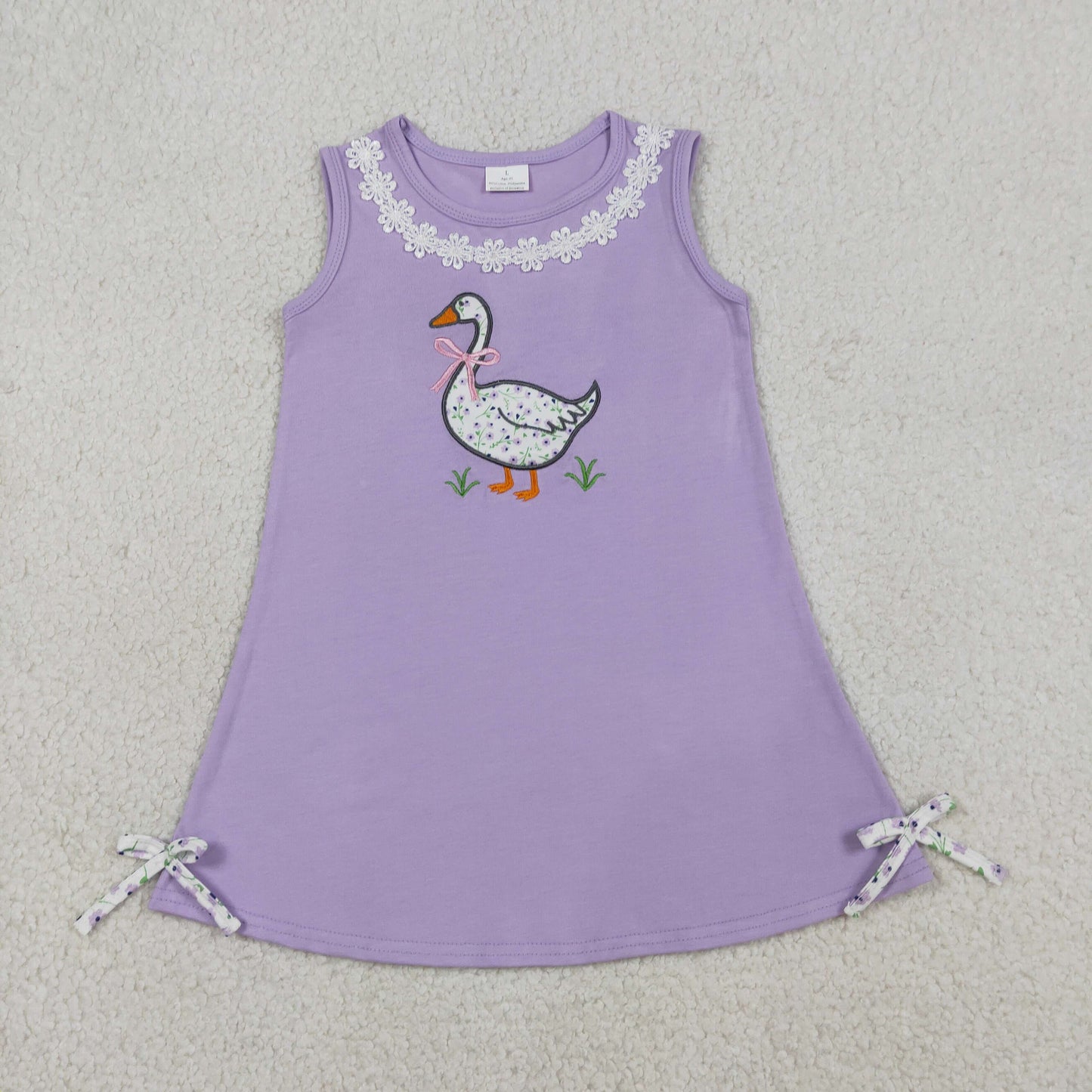 GSD2942 Baby Girls Purple Sleeveless Embroidery Bow Gooses Knee Lenth Dresses