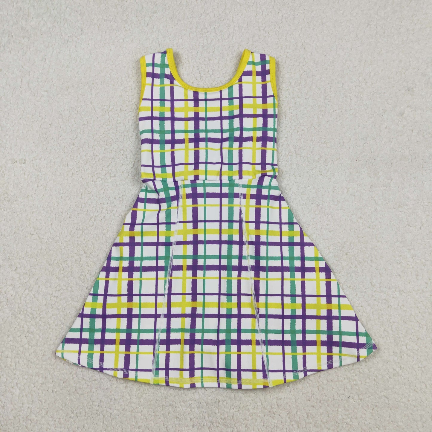 GSD2945 Baby Girls Mardigras Checked Yoga Active Shorts Knee Length Dresses