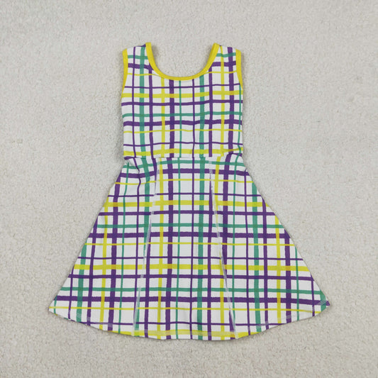 GSD2945 Baby Girls Mardigras Checked Yoga Active Shorts Knee Length Dresses