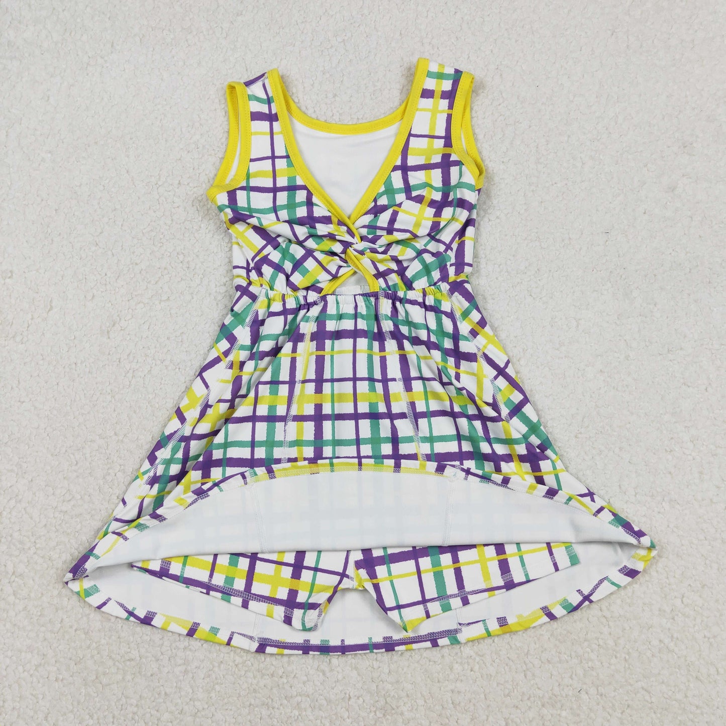 GSD2945 Baby Girls Mardigras Checked Yoga Active Shorts Knee Length Dresses