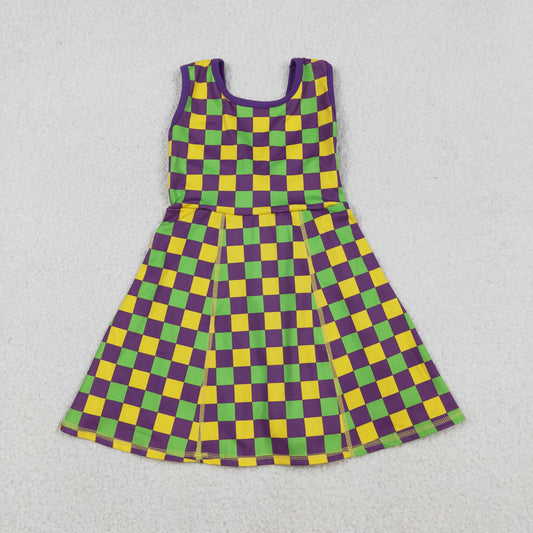 GSD2946 Baby Girls Mardigras Checked Yoga Active Shorts Knee Length Dresses