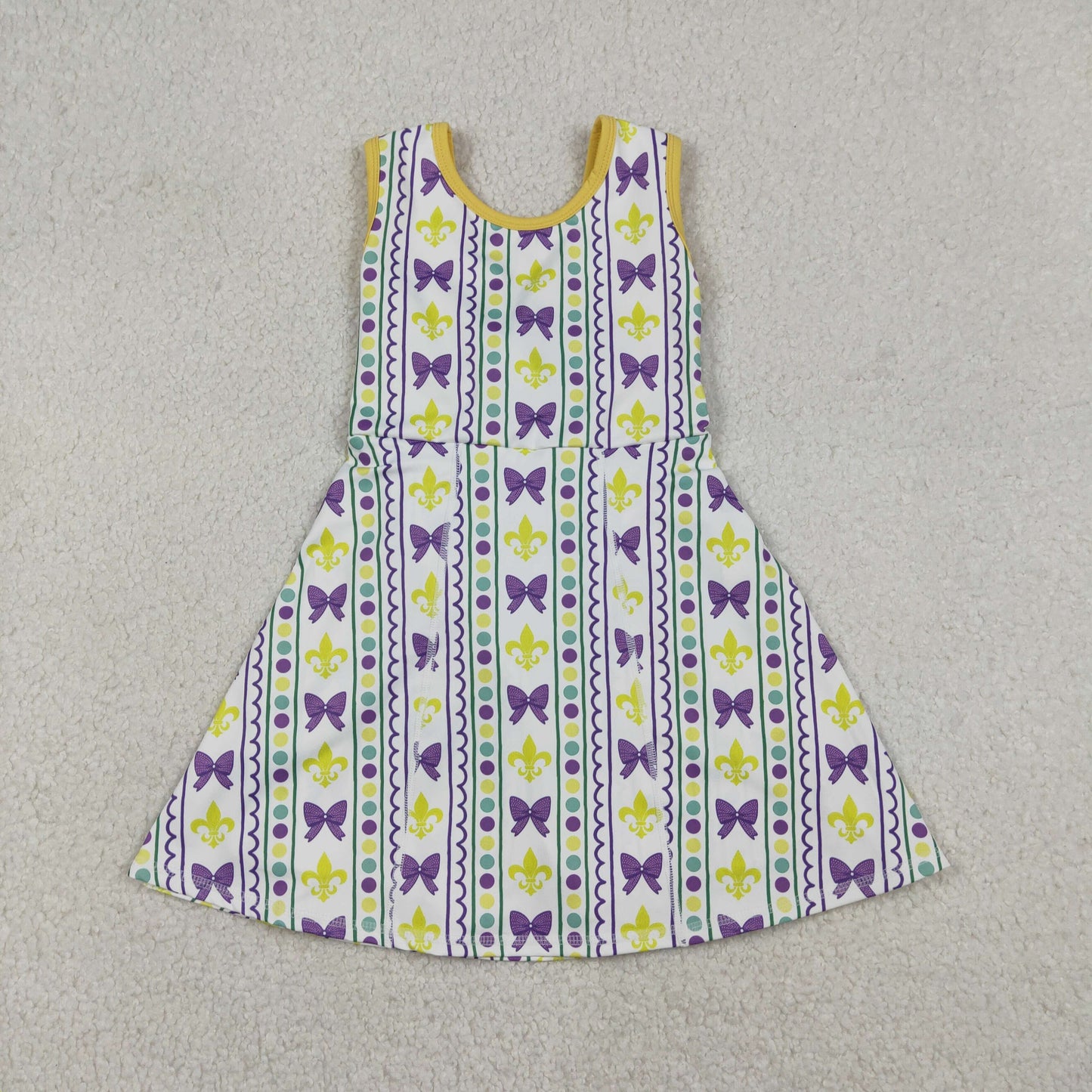 GSD2947 Baby Girls Anchors Bows Stripe Mardigras Yoga Active Shorts Knee Length Dress
