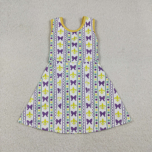 GSD2947 Baby Girls Anchors Bows Stripe Mardigras Yoga Active Shorts Knee Length Dress
