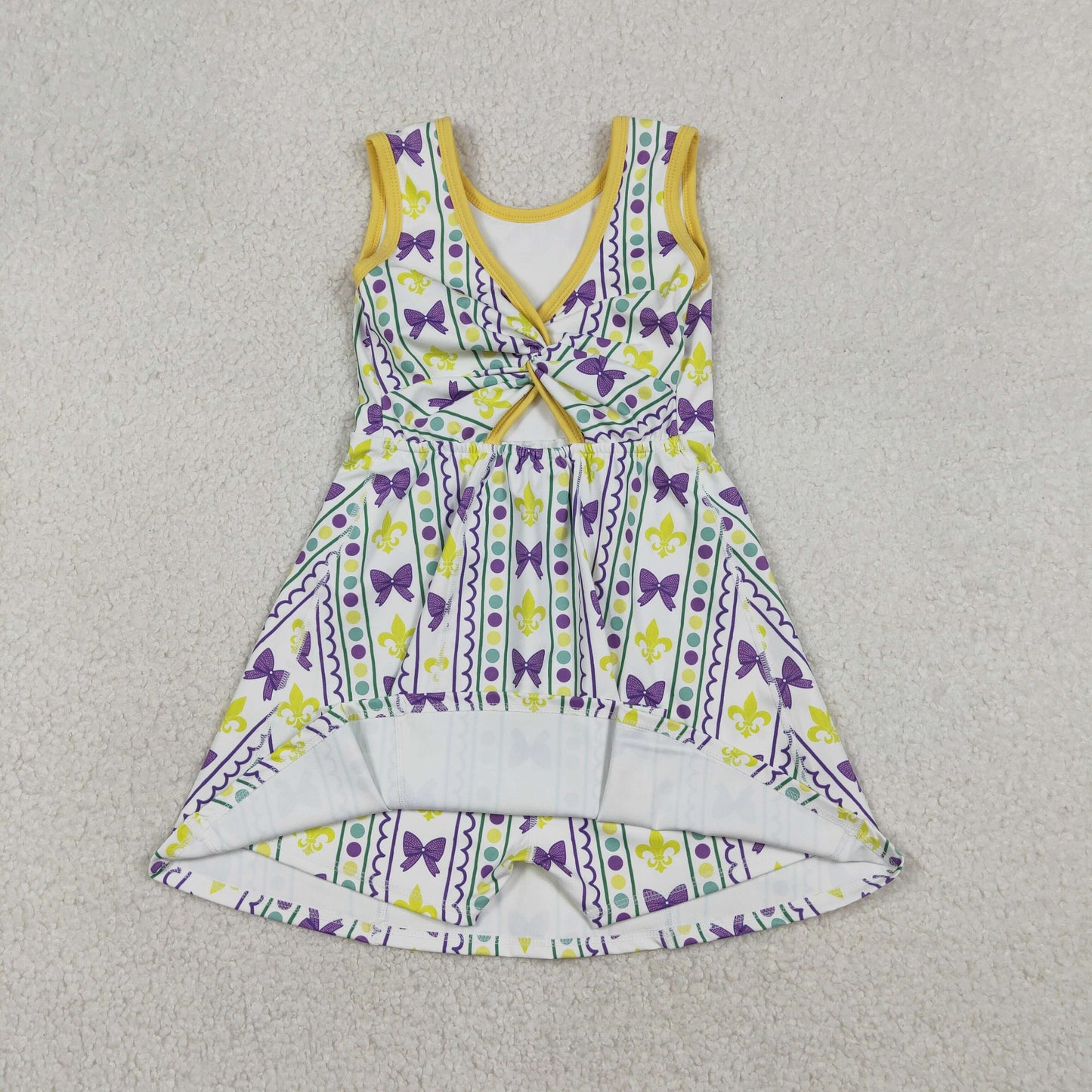GSD2947 Baby Girls Anchors Bows Stripe Mardigras Yoga Active Shorts Knee Length Dress