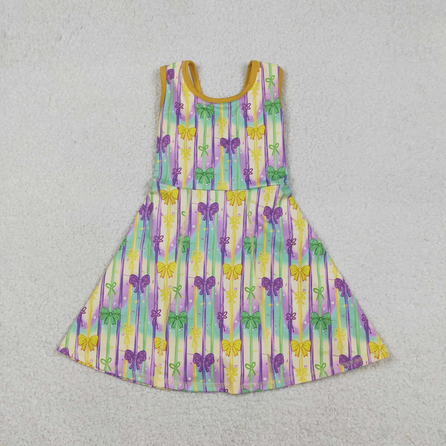 GSD2948 Baby Girls Bows Stripe Mardigras Yoga Active Shorts Knee Length Dresses