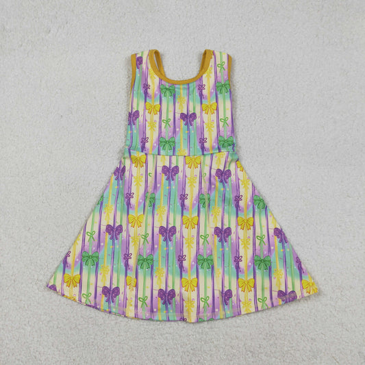 GSD2948 Baby Girls Bows Stripe Mardigras Yoga Active Shorts Knee Length Dresses
