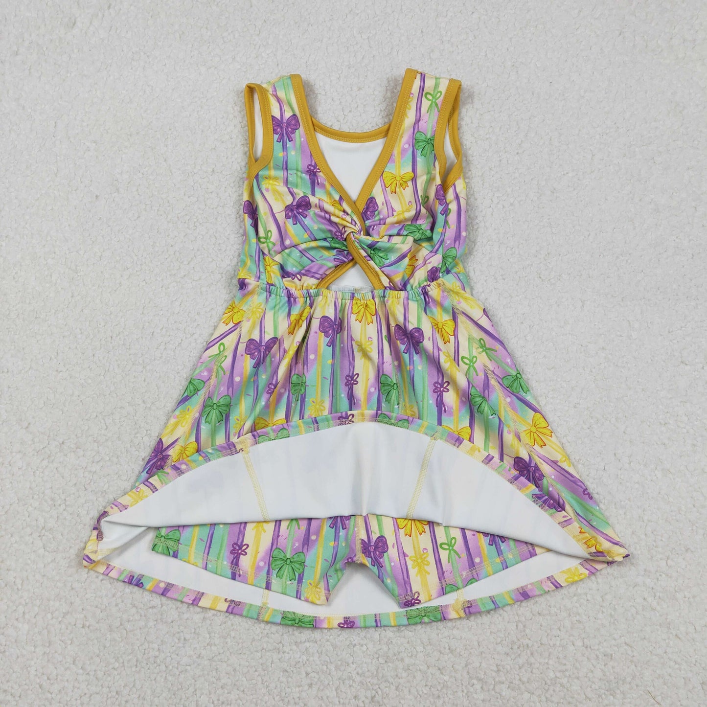 GSD2948 Baby Girls Bows Stripe Mardigras Yoga Active Shorts Knee Length Dresses
