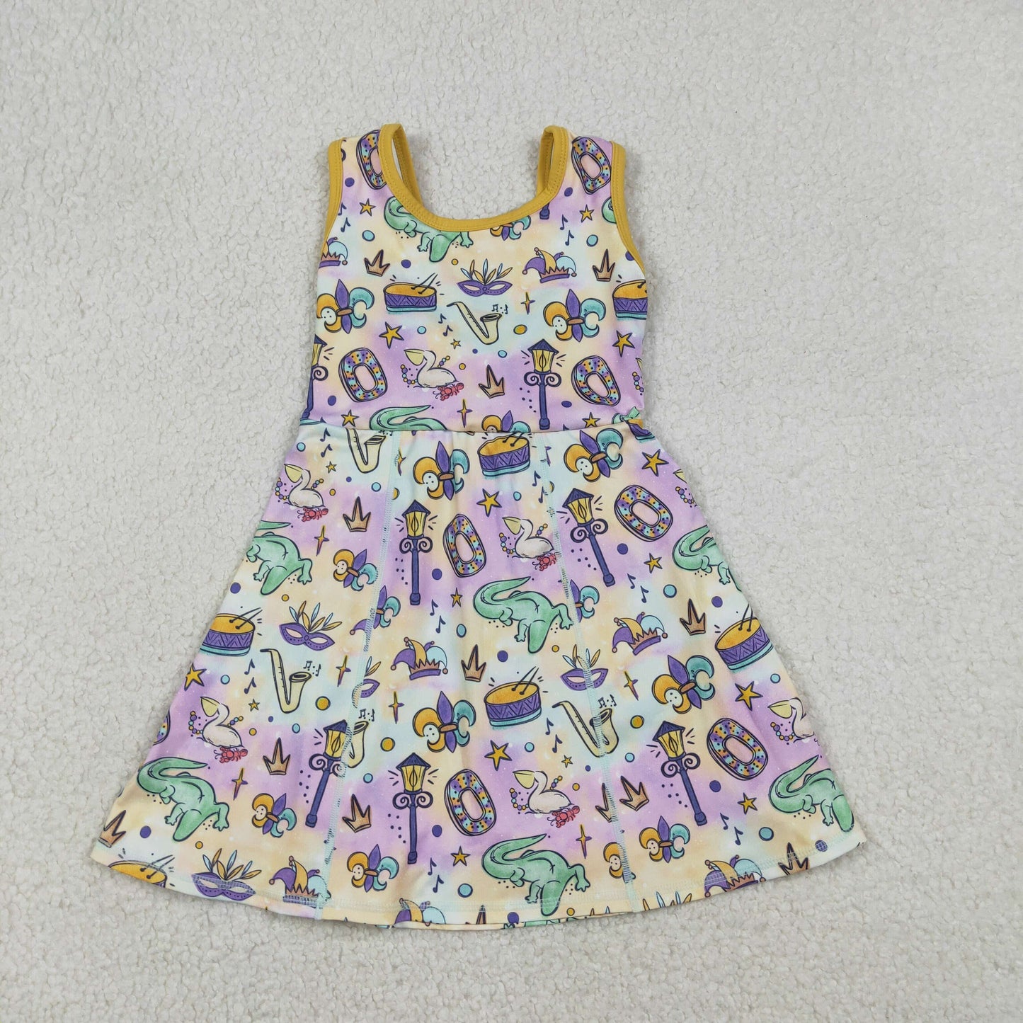 GSD2949 Baby Girls Mask Anchors Mardigras Yoga Active Shorts Knee Length Dresses
