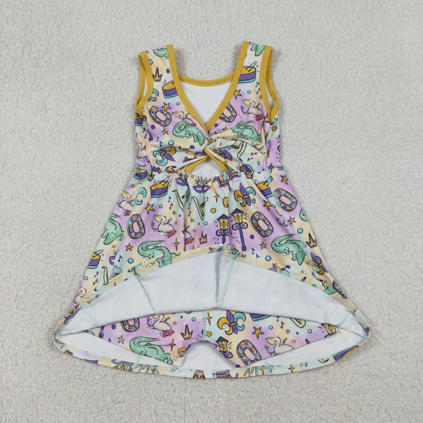 GSD2949 Baby Girls Mask Anchors Mardigras Yoga Active Shorts Knee Length Dresses