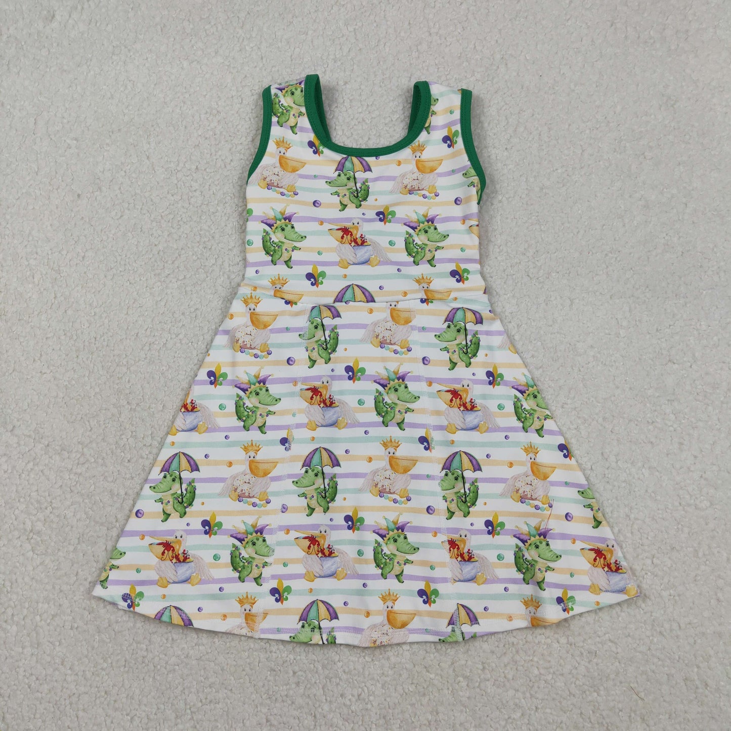 GSD2950 Baby Girls Crown Anchors Stripe Mardigras Yoga Active Shorts Knee Length Dress