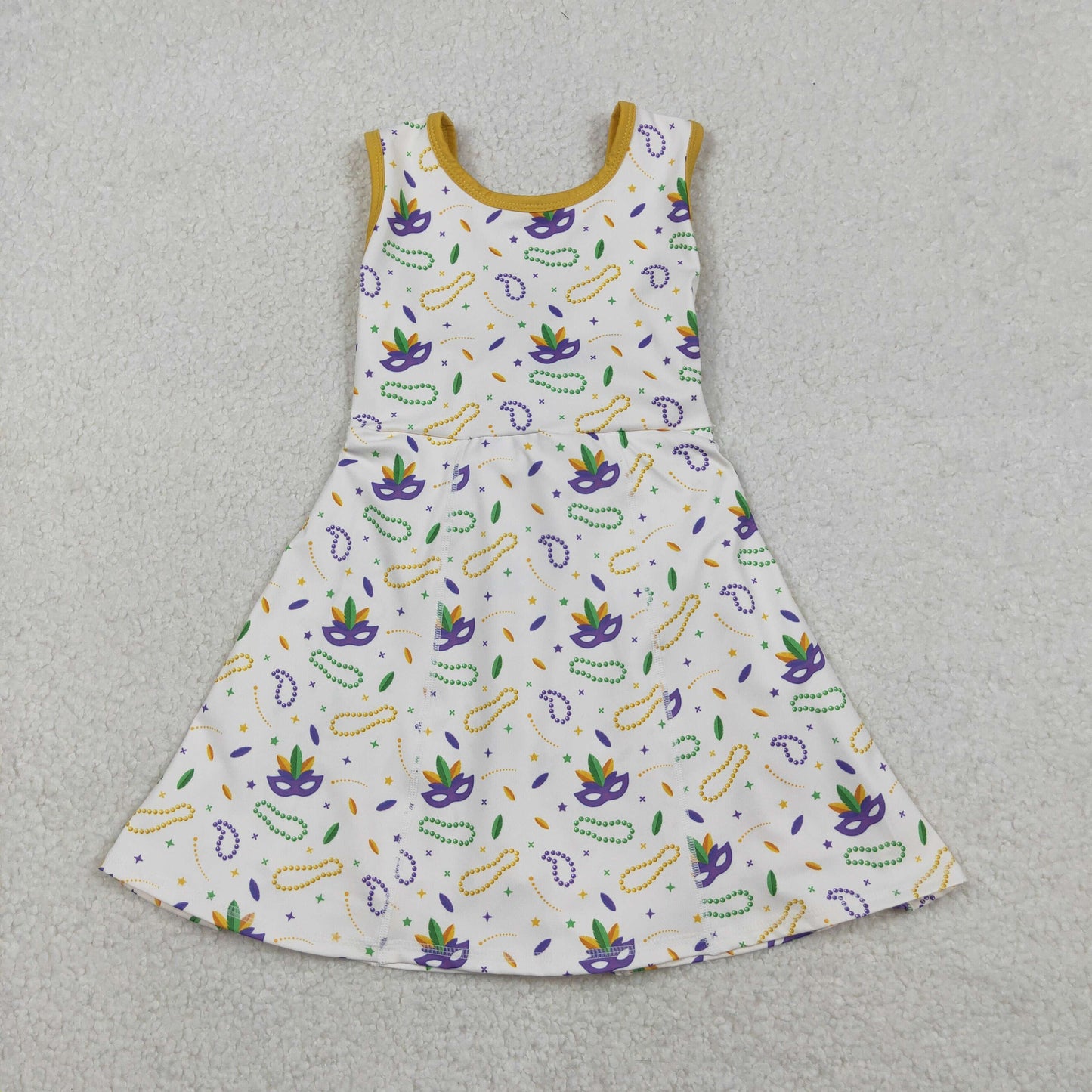 GSD2951 Baby Girls Mask Necklaces Stripe Mardigras Yoga Active Shorts Knee Length Dress