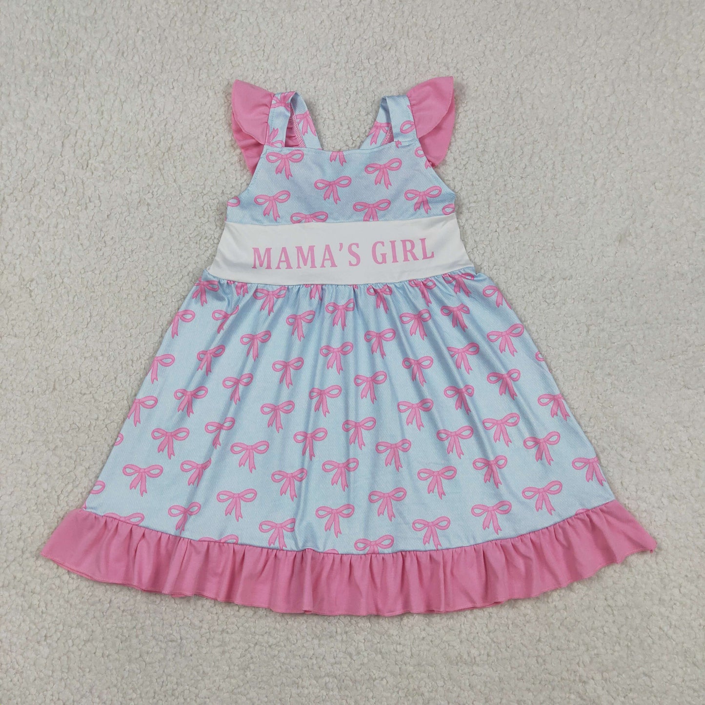 GSD2980 Mama's Girls Flutter Sleeve Pink Bows Plaid Ruffle Knee Length Dresses