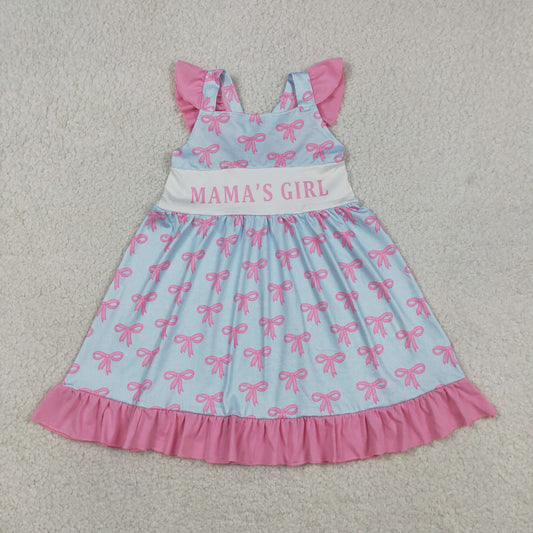 GSD2980 Mama's Girls Flutter Sleeve Pink Bows Plaid Ruffle Knee Length Dresses