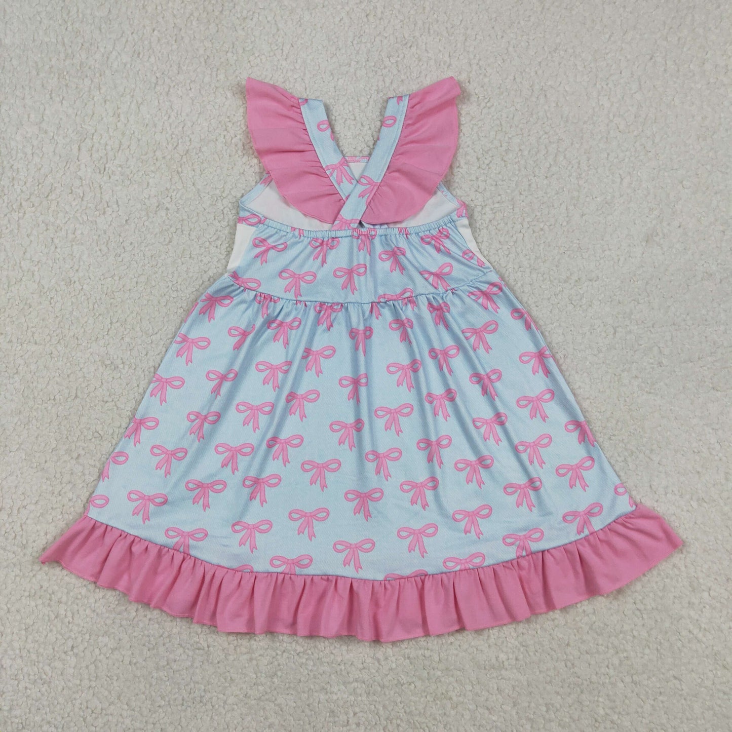 GSD2980 Mama's Girls Flutter Sleeve Pink Bows Plaid Ruffle Knee Length Dresses