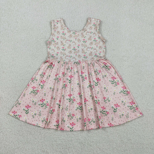 GSD2984 Baby Girls Sleeveless Rabbit Flowers Easter Patchwork Knee Length Dresses
