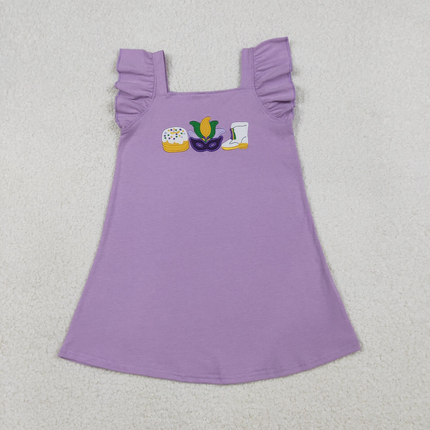 GSD3022 Baby Girls Flutter Sleeve Embroidery Anchor Donuts Mardigras Knee Length Dresses