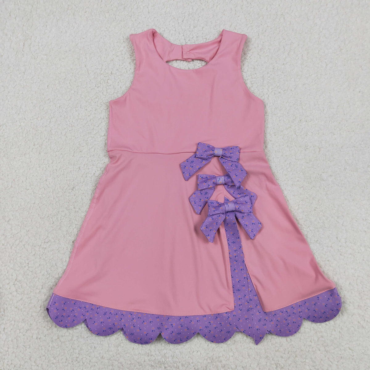 GSD3028 Baby Girls Pink Purple Sleeveless Yoga Active Short Bows Scallop Dress