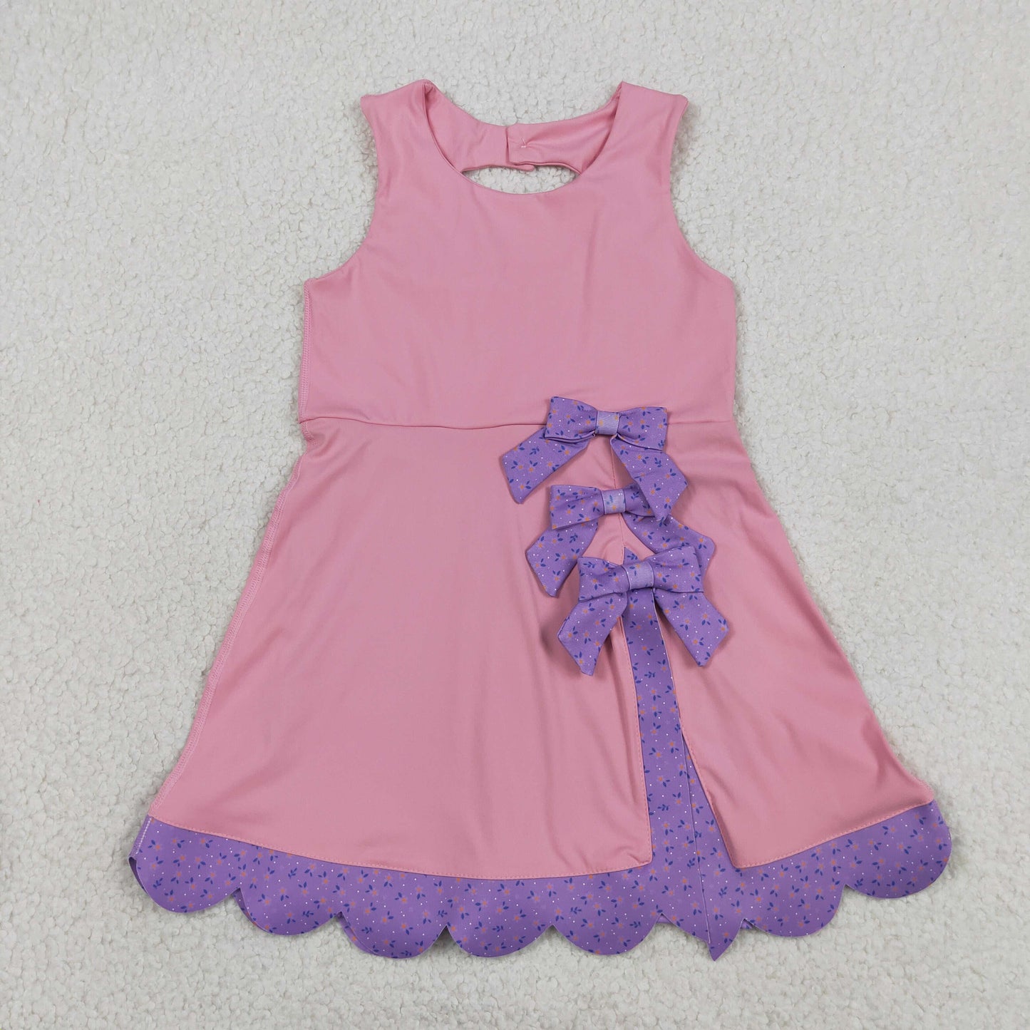 Sibling Baby Girls Sleeveless Bows Shorts Scallop Knee Length Dresses
