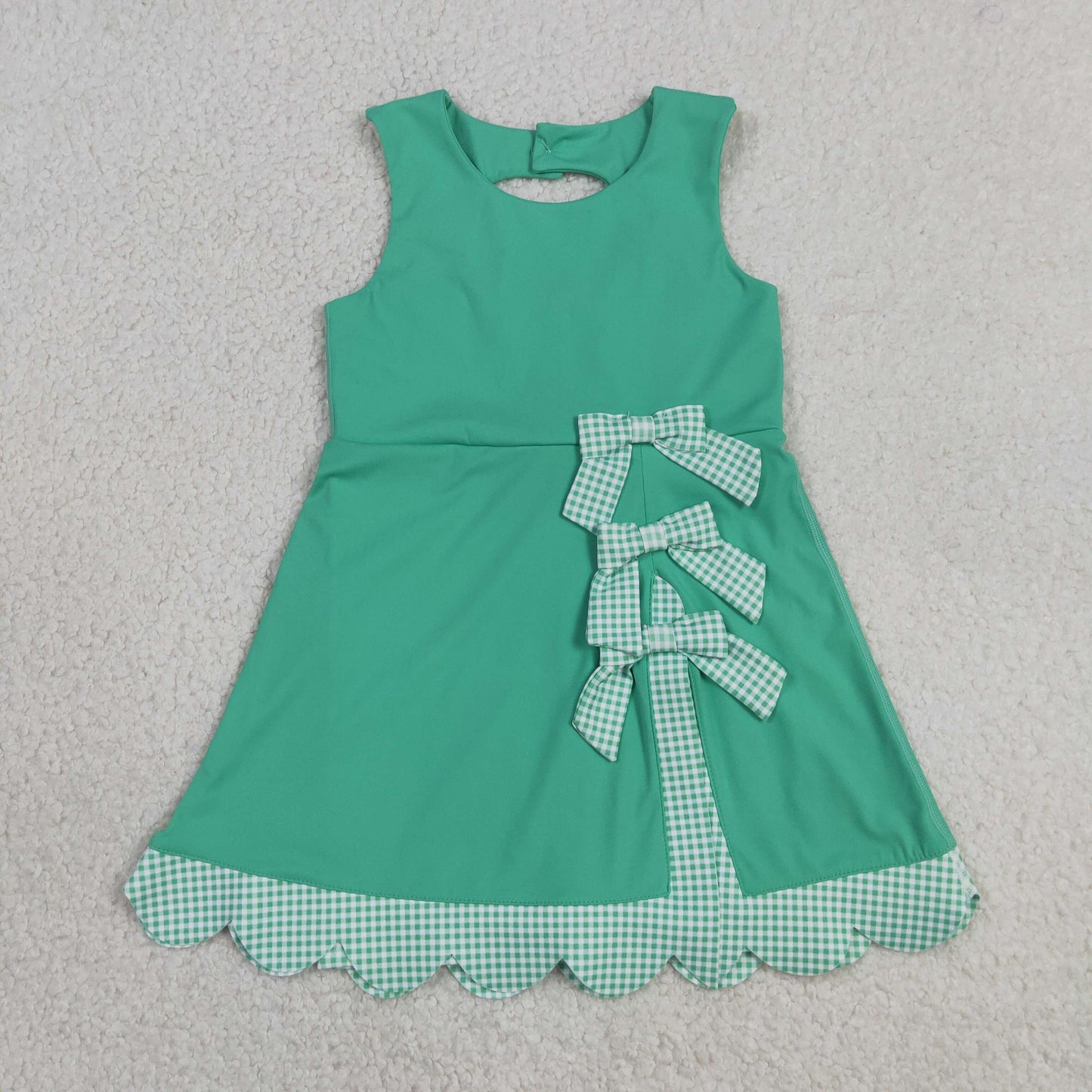 Sibling Baby Girls Green Checked Scallop Yoga Active Skirt Short Dress Clothes Sets