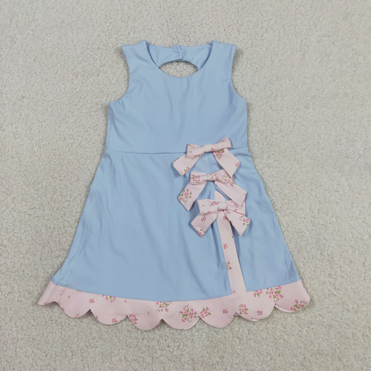 GSD3030 Baby Girls Blue Pink Sleeveless Yoga Active Short Bows Scallop Dress