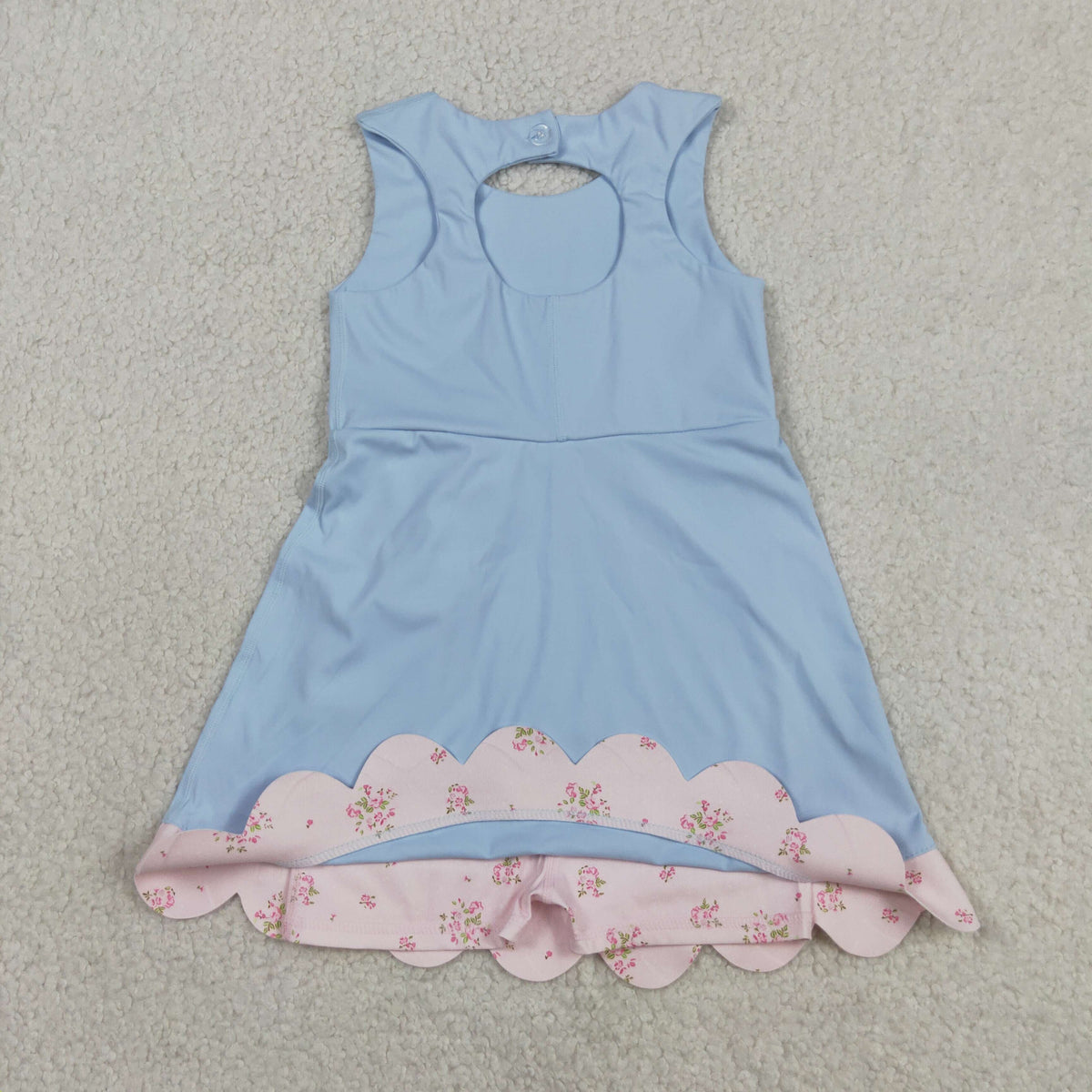 GSD3030 Baby Girls Blue Pink Sleeveless Yoga Active Short Bows Scallop Dress