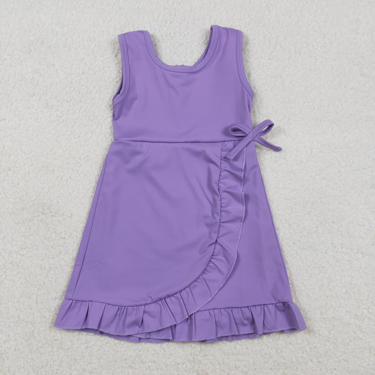 GSD3036 Baby Girls Purple Sleeveless Yoga Active Ruffle Shorts Knee Length Dresses