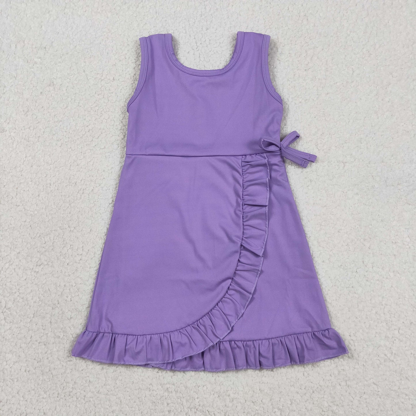 GSD3036 Baby Girls Purple Sleeveless Yoga Active Shorts Ruffle Knee Length Dresses