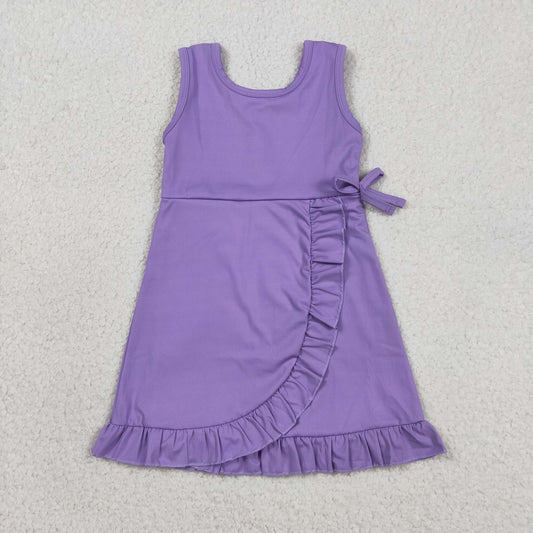 GSD3036 Baby Girls Purple Sleeveless Yoga Active Shorts Ruffle Knee Length Dresses