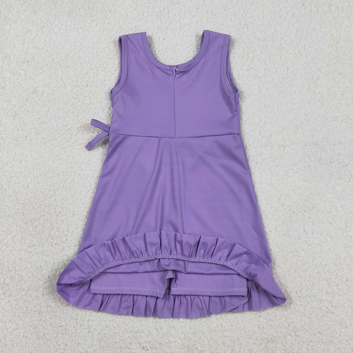 GSD3036 Baby Girls Purple Sleeveless Yoga Active Shorts Ruffle Knee Length Dresses