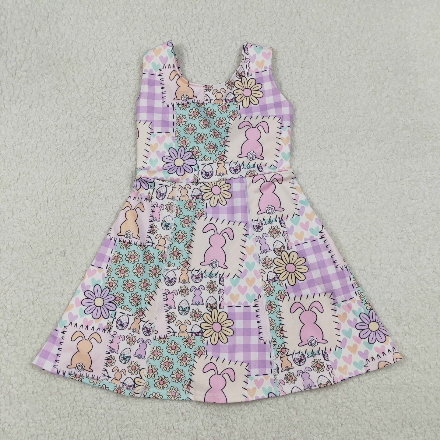GSD3051 Baby Girls Rabbits Flowers Easter Yoga Active Ruffle Shorts Knee Length Dresses
